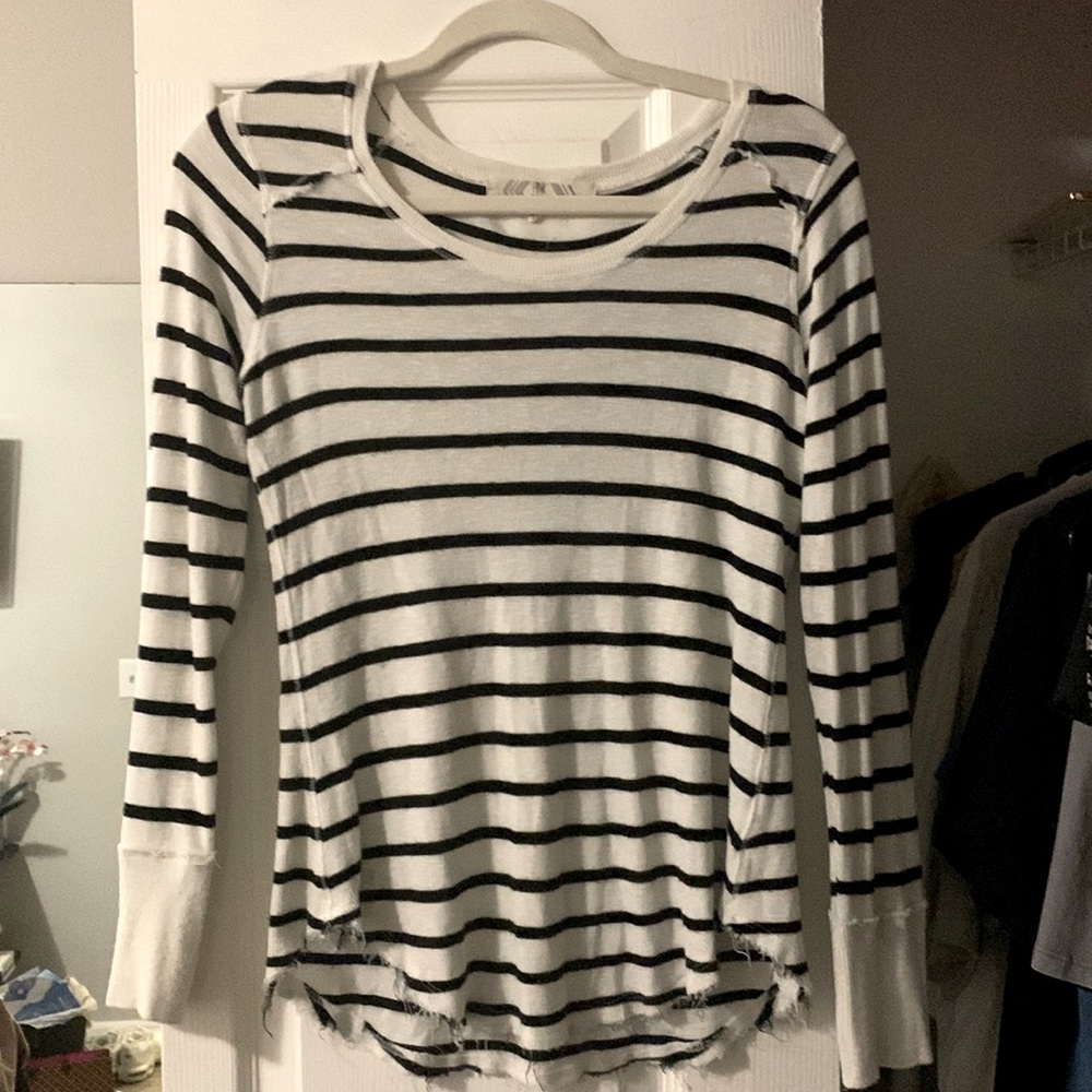 black and white striped distressed long sleeve